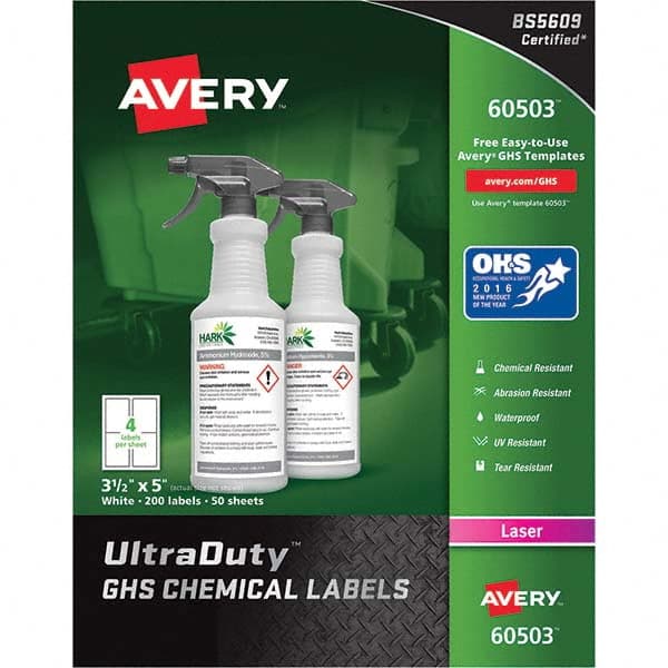 AVERY - Pack of (200), 3-1/2" x 5" White Synthetic Film ID Labels - Best Tool & Supply