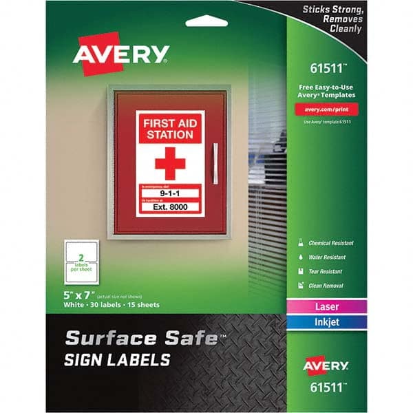 AVERY - Pack of (30), 5" x 7" White Polyester Durable Square Labels - Best Tool & Supply