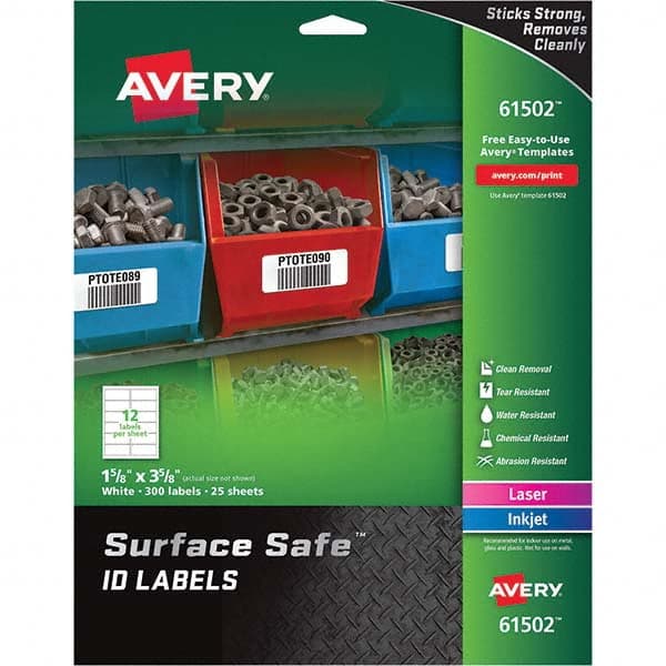 AVERY - Pack of (300), 1-5/8" x 3-5/8" White Polyester Durable Square Labels - Best Tool & Supply