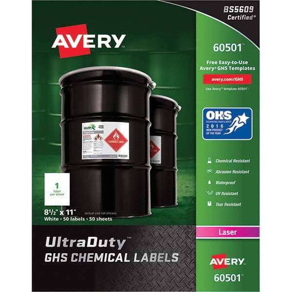 AVERY - Pack of (50), 8-1/2" x 11", White Synthetic Film ID Labels - Exact Industrial Supply