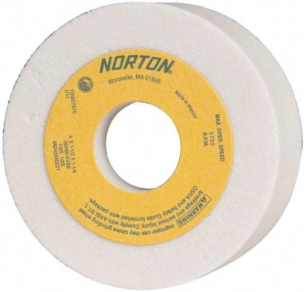 Norton - 4" Diam, 1-1/4" Hole Size, 1-1/2" Overall Thickness, 60 Grit, Type 6 Tool & Cutter Grinding Wheel - Medium Grade, Aluminum Oxide, K Hardness, Vitrified Bond, 5,730 RPM - Best Tool & Supply