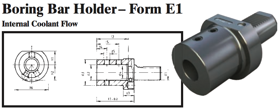 VDI Boring Bar Holder - Form E1 (Internal Coolant Flow) - Part #: CNC86 51.6040 - Best Tool & Supply