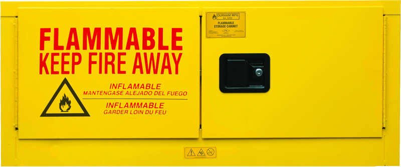 12 Gallon - All Welded - FM Approved - Flammable Safety Cabinet with Legs - Manual Doors - 1 Shelf - Safety Yellow - Best Tool & Supply