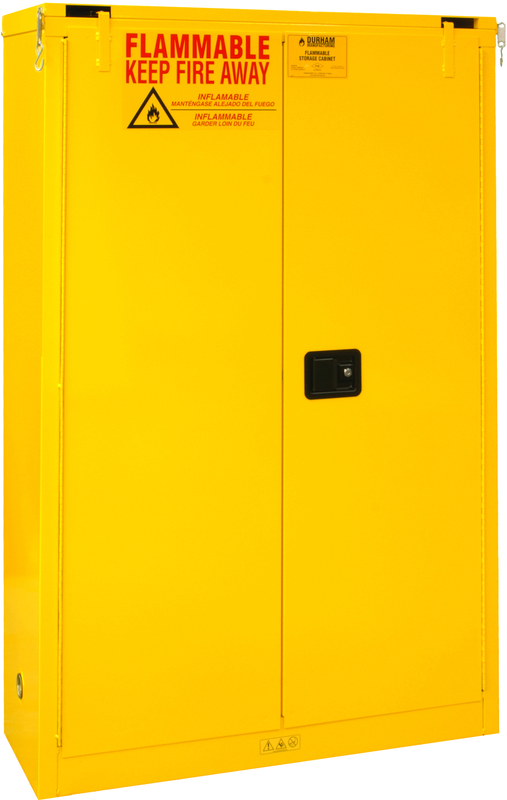 45 Gallon - All Welded - FM Approved - Flammable Safety Cabinet - Self-closing Doors - 2 Shelves - Safety Yellow - Best Tool & Supply