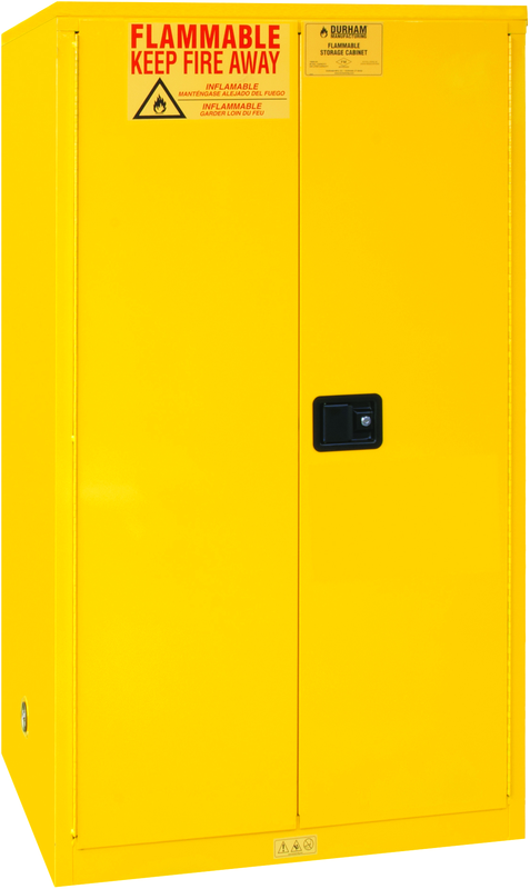 60 Gallon - All Welded -FM Approved - Flammable Safety Cabinet - Manual Doors - 2 Shelves - Safety Yellow - Best Tool & Supply