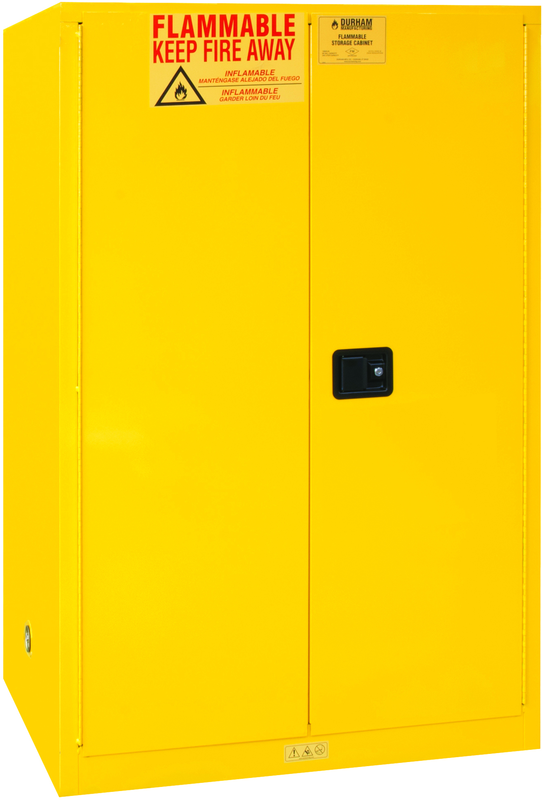 90 Gallon - All Welded - FM Approved - Flammable Safety Cabinet - Manual Doors - 2 Shelves - Safety Yellow - Best Tool & Supply