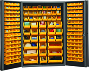 48"W - 14 Gauge - Lockable Cabinet - With 176 Yellow Hook-on Bins - Deep Door Style - Black - Best Tool & Supply