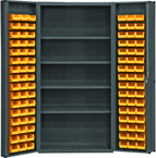 36"W - 14 Gauge - Lockable Cabinet - With 96 Yellow Hook-on Bins - 4 Adjustable Shelves - Deep Door Style - Gray - Best Tool & Supply