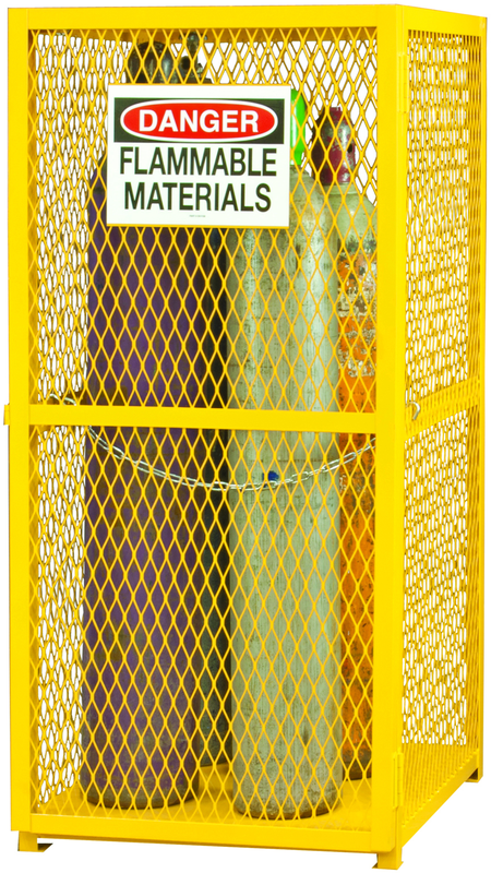 30" W - All welded - Angle Iron Frame with Mesh Side - Vertical Gas Cylinder Cabinet - Magnet Door - Safety Yellow - Best Tool & Supply