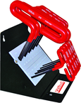 10 Piece - 3/32 - 3/8" T-Handle Style - 6'' Arm- Hex Key Set with Plain Grip in Stand - Best Tool & Supply