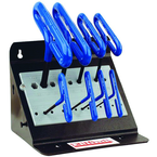 10 Piece - 3/32 - 3/8" T-Handle Style - 9'' Arm- Hex Key Set with Plain Grip in Stand - Best Tool & Supply