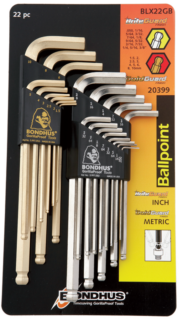 22 Piece - Silver & Gold Ball End Hex Driver Set - Inch & Metric - Best Tool & Supply