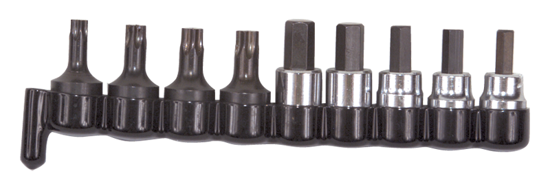 9 Piece - #29150 - 3/8'' Drive - Includes: 1/4; 3/8 Hex; 7; 8; 10mm Hex; T40; T45; T47; T50 Torx - Socket Drive Hex & Torx Bit Set - Best Tool & Supply