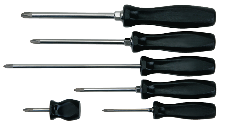 6 Piece - Phillips® Screwdriver Set - Includes: 6-1/4 #1; 7-5/16 #2; 12 #2; 10-1/2 #3; 10-3/4 #4; 3-1/2 #2 - Best Tool & Supply