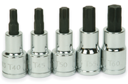 5 Piece - #9329080 - T40; T45; T50; T55; T60 - 1/2" Drive - Socket Drive Torx Bit Set - Best Tool & Supply