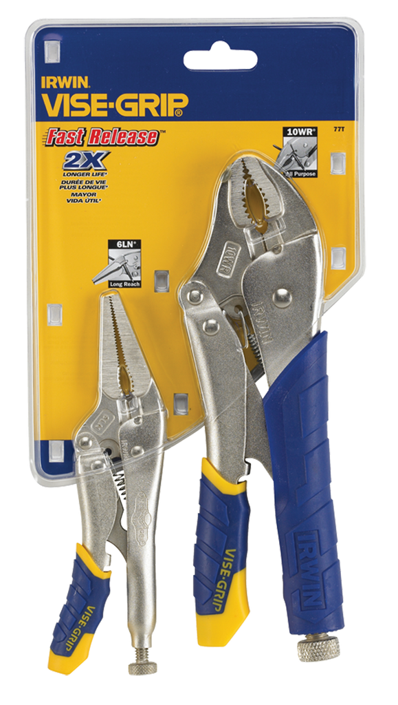 Fast Release Curved Jaw Locking Pliers Set -- 2 Pieces -- Includes: 10" Curved Jaw & 6" Long Nose - Best Tool & Supply