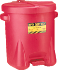 #937FL -- 14 Gallon Poly Oily Waste Can -- Self closing lid with foot lever -- Red HDPE - Best Tool & Supply