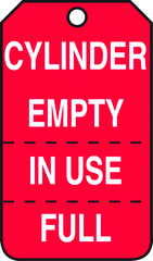 Cylinder Tag, Cylinder Empty, In Use, Full (Perforated), 25/Pk, Plastic - Best Tool & Supply