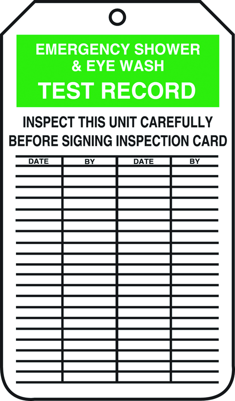 Inspection Record Tag, Emergency Shower & Eye Wash Test Record, 25/Pk, Plastic - Best Tool & Supply