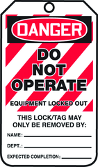 Lockout Tag, Danger Do Not Operate Equipment Locked Out, 25/Pk, Plastic - Best Tool & Supply