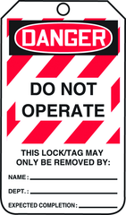 Lockout Tag, Danger Do Not Operate, 25/Pk, Plastic - Best Tool & Supply