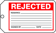 Production Control Tag, Rejected, 25/Pk, Plastic - Best Tool & Supply