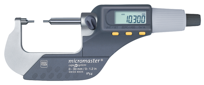 0 - 1.2" / 0 - 30mm Measuring Range - .00005/.001mm Resolution - Friction Thimble - Carbide Face - Electronic Spline Micrometer - Best Tool & Supply