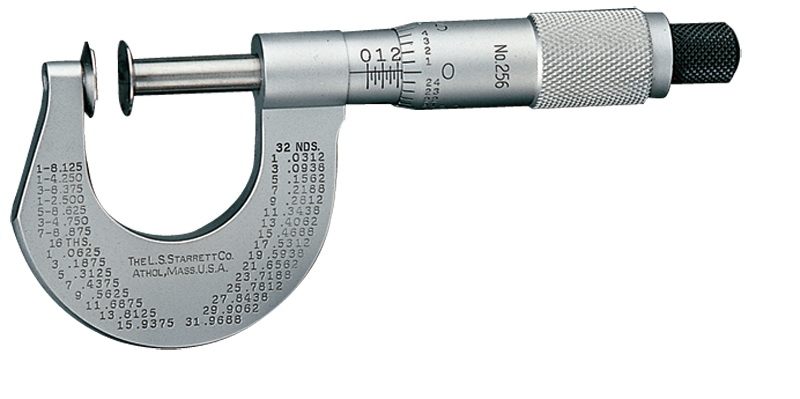 #256MRL-25 -  0 - 25mm Measuring Range - .01mm Graduation - Ratchet Thimble - High Speed Steel Face - Disc Micrometer - Best Tool & Supply