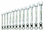 12 Piece - 12 Pt Ratcheting Flex-Head Combination Wrench Set - High Polish Chrome Finish - Metric 8mm - 19mm - Best Tool & Supply