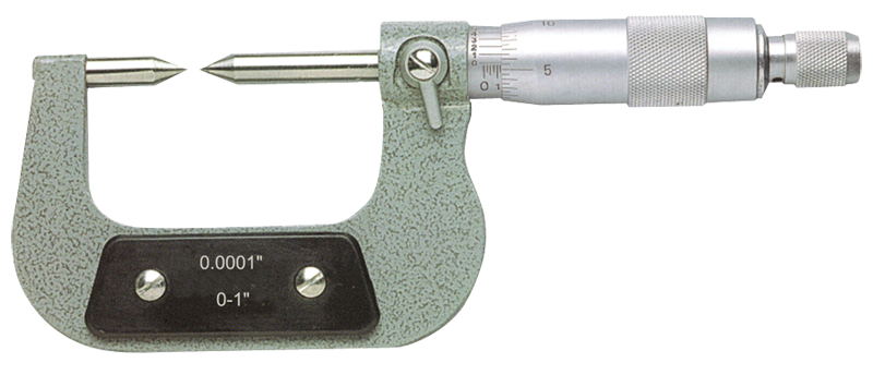 1 - 2'' Measuring Range - .0001 Graduation - Ratchet Thimble - High Speed Steel Face - Point Micrometer - Best Tool & Supply