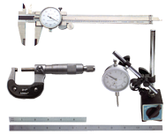 Kit Contains: 6" Dial Caliper; 0-1" Outside Micrometer; Mag Base With Fine Adjustment; 1" Travel Indicator; 6" 4R Scale And 12" 4R Scale - 6 Piece Machinist Set Up & Inspection Kit - Best Tool & Supply