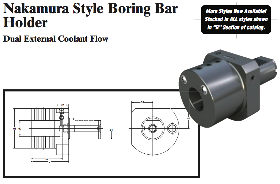 Nakamura Style Boring Bar Holder (Dual External Coolant Flow) - Part #: NK52.5012 - Best Tool & Supply