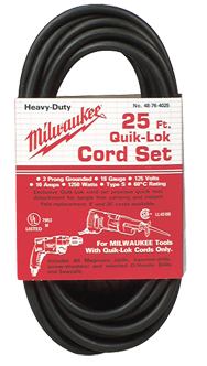 #48-76-4025 - Fits: Most Milwaukee 3-Wire Quik-Lok Cord Sets @ 25' - Replacement Cord - Best Tool & Supply