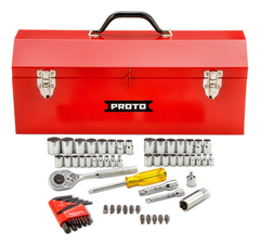 Proto® 1/4" & 3/8" Drive 65 Piece Socket Set with Hex Keys- 6 & 12 Point w/Box J9971R - Best Tool & Supply