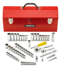 Proto® 1/4" & 3/8" Drive 65 Piece Socket Set- 6 & 12 Point w/Box J9971R - Best Tool & Supply