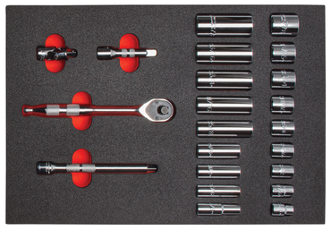 Proto® Foamed  3/8" Drive 22 Piece Socket Set w/ Precision 90 Pear Head Ratchet - Full Polish -6 Point - Best Tool & Supply