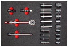 Proto® Foamed  3/8" Drive 22 Piece Socket Set w/ Precision 90 Pear Head Ratchet - Full Polish -6 Point - Best Tool & Supply