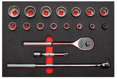 Proto® Foamed 1/2" Drive 18 Piece Socket Sets w/ Classic Pear Head Ratchet - Full Polish - 6 Point - Best Tool & Supply
