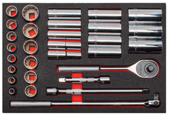 Proto® Foamed 1/2" Drive 30 Piece Socket Set w/ Classic Pear Head Ratchet - Full Polish - 12 Point - Best Tool & Supply