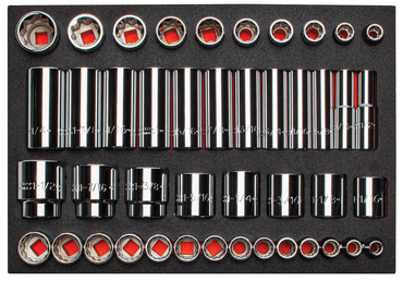 Proto® Foamed 1/2" Drive 65 Piece Combination Socket Set- Full Polish - 8 & 12 Point - Best Tool & Supply