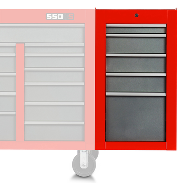 Proto® 550S Side Cabinet - 5 Drawer, Safety Red and Gray - Best Tool & Supply