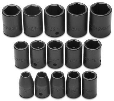 Proto® 1/2" Drive 15 Piece Metric Impact Socket Set - 6 Point - Best Tool & Supply