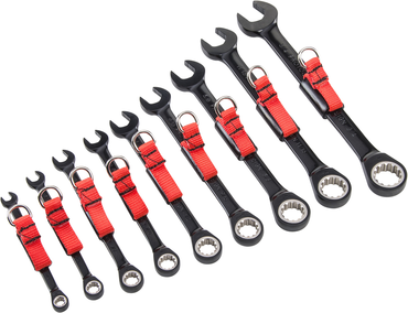 Proto® Tether-Ready 9 Piece Black Chrome Non-Reversible Combination Ratcheting Wrench Set - Spline - Best Tool & Supply