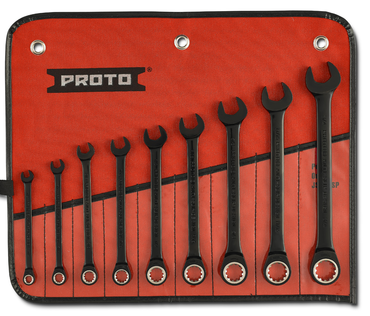 Proto® 9 Piece Black Chrome Non-Reversible Combination Ratcheting Wrench Set - Spline - Best Tool & Supply