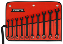 Proto® 10 Piece Black Chrome Metric Non-Reversible Combination Ratcheting Wrench Set - Spline - Best Tool & Supply