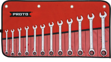 Proto® 12 Piece Full Polish Metric Combination Non-Reversible Ratcheting Wrench Set - 12 Point - Best Tool & Supply