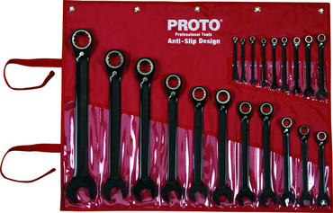 Proto® 20 Piece Black Chrome Reversible Combination Ratcheting Wrench Set - Spline - Best Tool & Supply