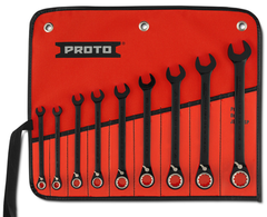 Proto® 9 Piece Black Chrome Reversible Combination Ratcheting Wrench Set - Spline - Best Tool & Supply