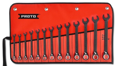 Proto® 13 Piece Black Chrome Reversible Combination Ratcheting Wrench Set - Spline - Best Tool & Supply