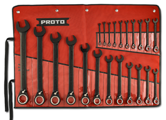 Proto® 22 Piece Black Chrome Reversible Combination Ratcheting Wrench Set - Spline - Best Tool & Supply